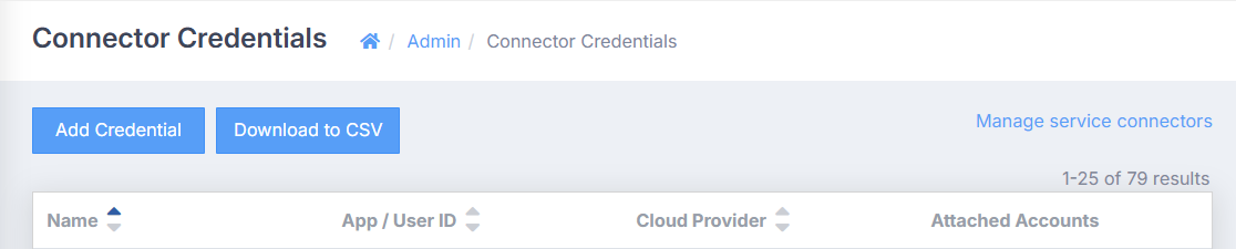 The Connector Credentials page