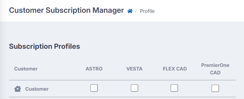 The Customer Subscription Manager page