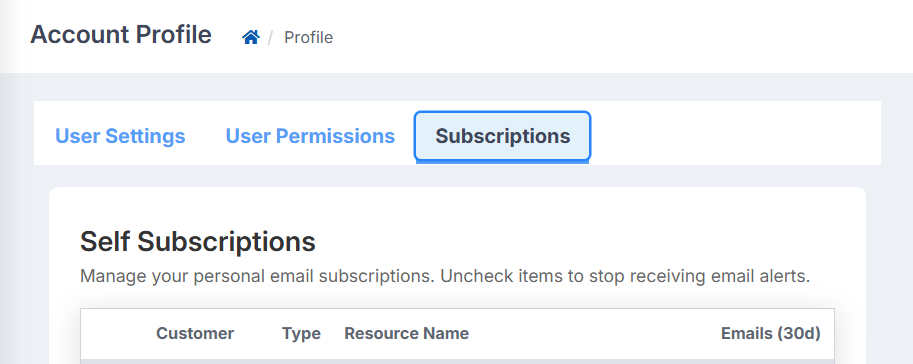 The Subscriptions section