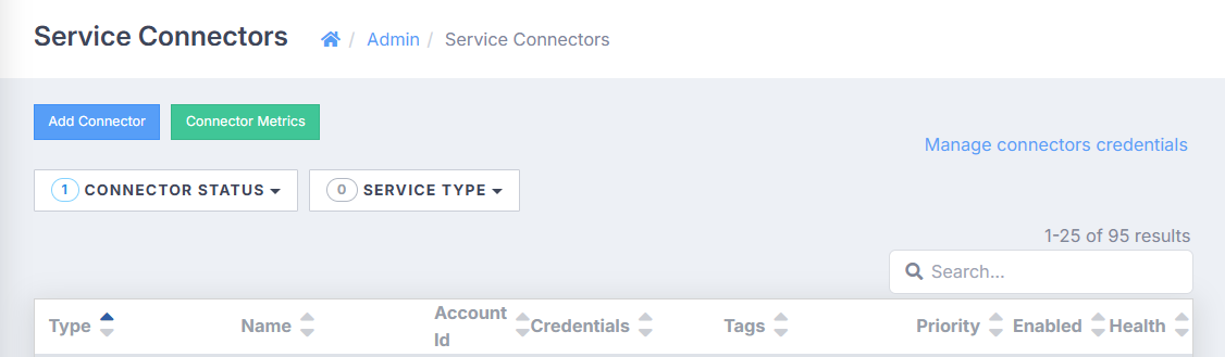 The Service Connectors page